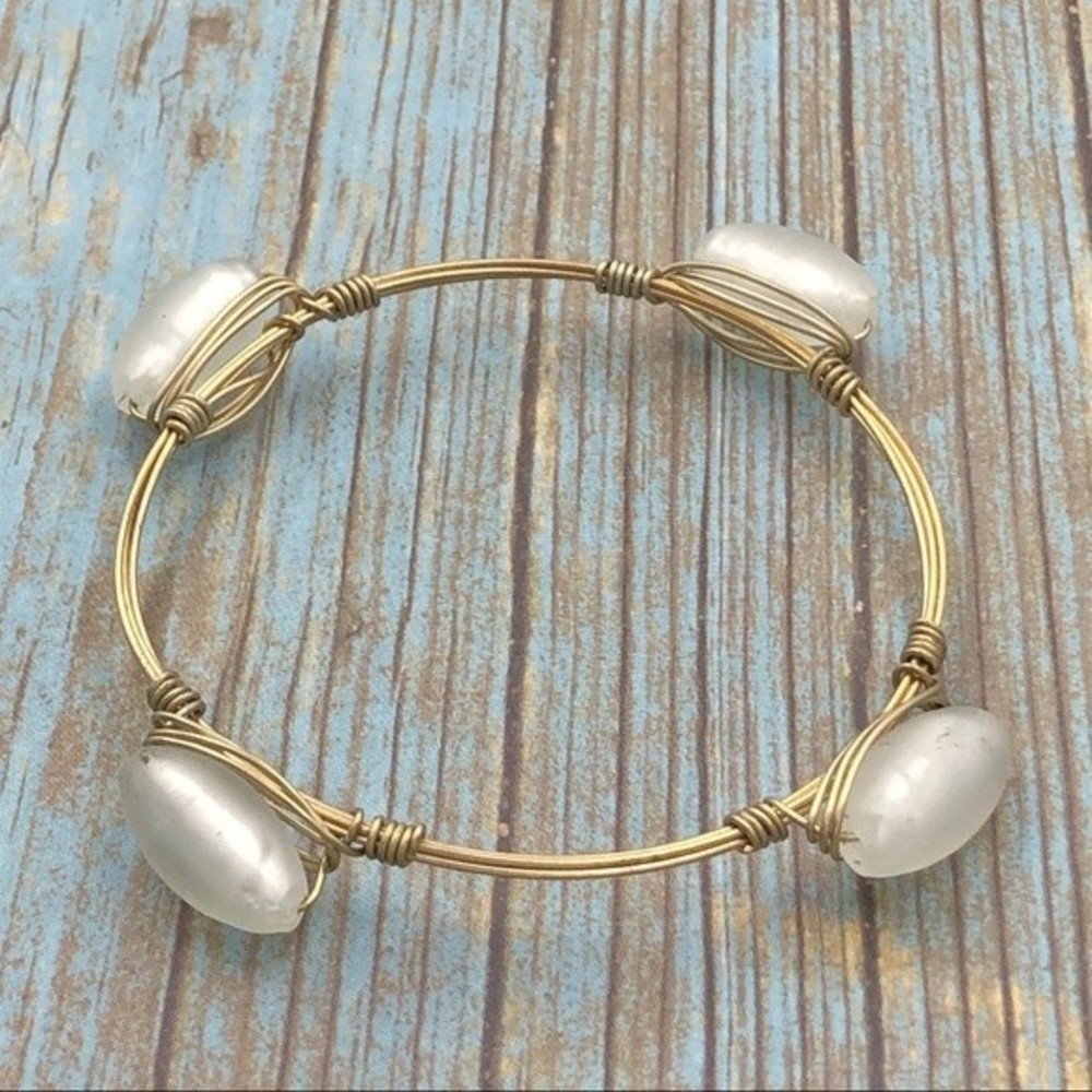 🌼 Wire Glass Bead Artesian Style Gold Bangle Bracelet